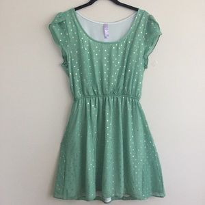 Green/Teal Polka-dot Dress with Cinched Waist